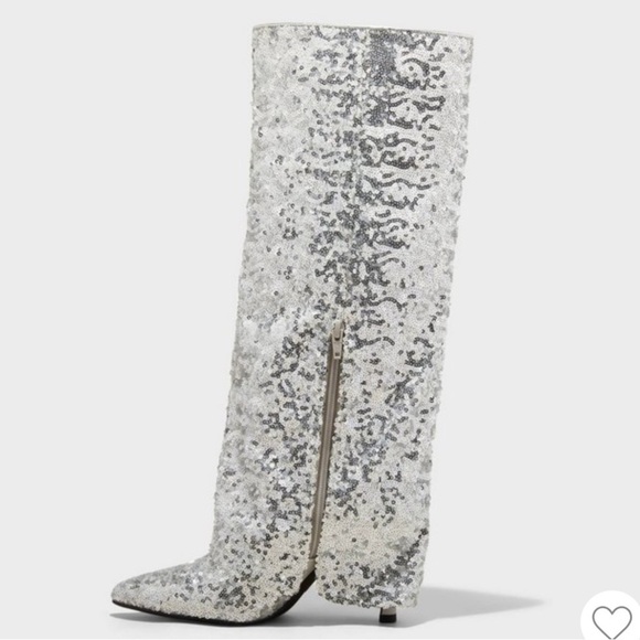 A New Day ABBA Silver Sequin Foldover Boots Size 7 WC (wide calf) NWT - Picture 2 of 9